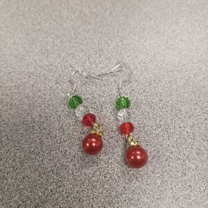 Elegant Red and Green Beaded Earrings With 925 Sterling Silver Hoops
